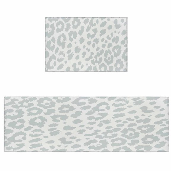 Kitchen Rugs and Mats 2 Pieces Grey Leopard Print Runner Rug Sets Animal Fur Skin Soft Comfort Standing Kitchen Mats for Floor Absorbent Area Rugs Carpet Non Slip Cushioned Doormat