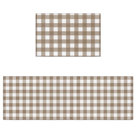 Kitchen Rugs and Mats 2 Pieces Light Brown Buffalo Check Plaid Runner Rug Sets Farmhouse Style Soft Comfort Standing Kitchen Mats for Floor Absorbent Area Rugs Carpet Non Slip Cushioned Doormat