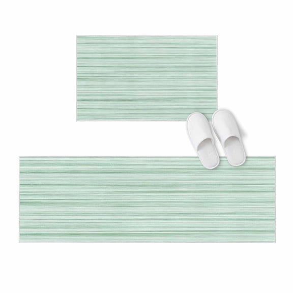 Kitchen Rugs and Mats 2 Pieces Mint Green Lines Texture Runner Rug Sets Abstract Stripes Wood Grain Soft Comfort Standing Kitchen Mats for Floor Absorbent Area Rugs Carpet Non Slip Cushioned Doormat