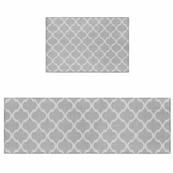 Kitchen Rugs and Mats 2 Pieces Moroccan Texture Runner Rug Sets Retro Grey Linen Soft Comfort Standing Kitchen Mats for Floor Absorbent Area Rugs Carpet Non Slip Cushioned Doormat