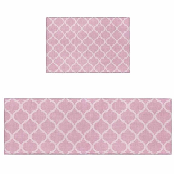 Kitchen Rugs and Mats 2 Pieces Moroccan Texture Runner Rug Sets Vintage Pink Linen Soft Comfort Standing Kitchen Mats for Floor Absorbent Area Rugs Carpet Non Slip Cushioned Doormat