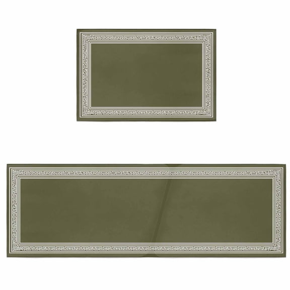 Kitchen Rugs and Mats 2 Pieces Olive Green Key Design Runner Rug Sets Geometric Back Print Soft Comfort Standing Kitchen Mats for Floor Absorbent Area Rugs Carpet Non Slip Cushioned Doormat