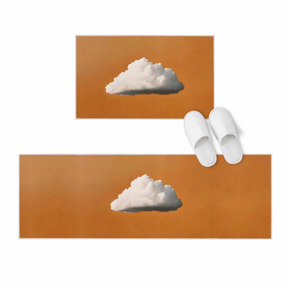 Kitchen Rugs and Mats 2 Pieces Orange Sky Runner Rug Sets White Cloud Horizon Soft Comfort Standing Kitchen Mats for Floor Absorbent Area Rugs Carpet Non Slip Cushioned Doormat