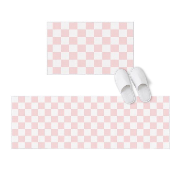 Kitchen Rugs and Mats 2 Pieces Pink Checkerboard Runner Rug Sets Classic Squares Plaid Soft Comfort Standing Kitchen Mats for Floor Absorbent Area Rugs Carpet Non Slip Cushioned Doormat