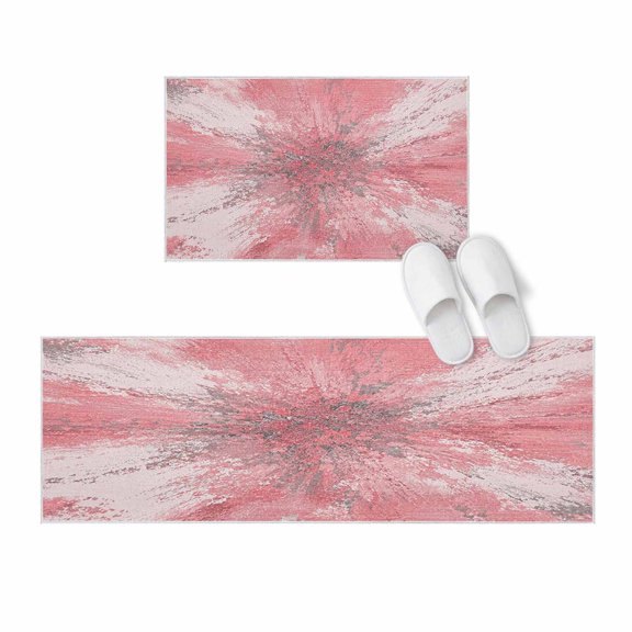Kitchen Rugs and Mats 2 Pieces Pink Radiating Burst Runner Rug Sets Art Graffiti Soft Comfort Standing Kitchen Mats for Floor Absorbent Area Rugs Carpet Non Slip Cushioned Doormat