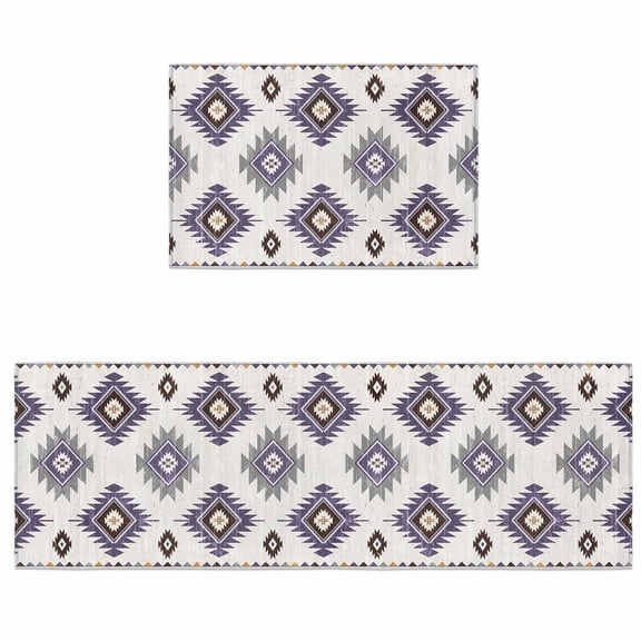 Kitchen Rugs and Mats 2 Pieces Purple Boho Aztec Runner Rug Sets Southwest Tribal Style Soft Comfort Standing Kitchen Mats for Floor Absorbent Area Rugs Carpet Non Slip Cushioned Doormat