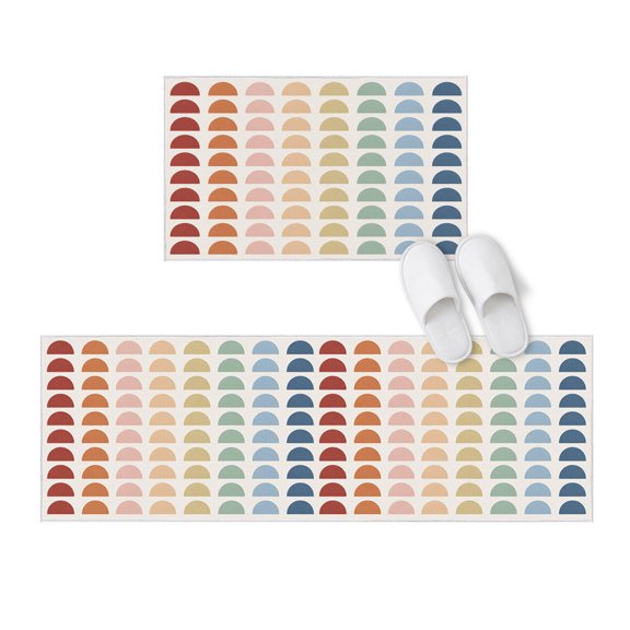 Kitchen Rugs and Mats 2 Pieces Rainbow Arcs Runner Rug Sets Bohemian Semicircles Modern Art Soft Comfort Standing Kitchen Mats for Floor Absorbent Area Rugs Carpet Non Slip Cushioned Doormat