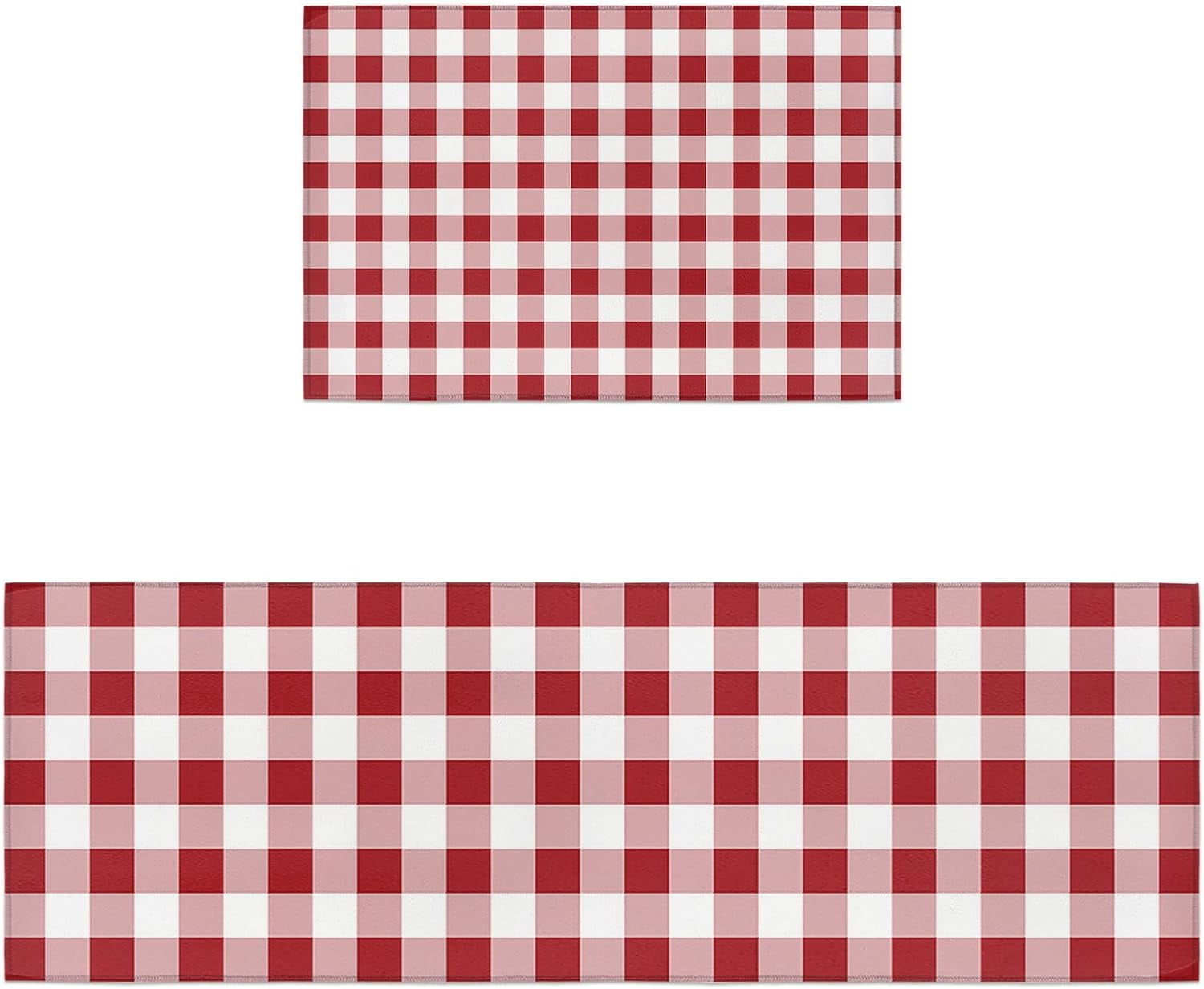 Kitchen Rugs and Mats 2 Pieces Red Buffalo Plaid Runner Rug Sets White Check Soft Comfort Standing Kitchen Mats for Floor Absorbent Area Rugs Carpet Non Slip Farmhouse Cushioned Doormat Home Decor