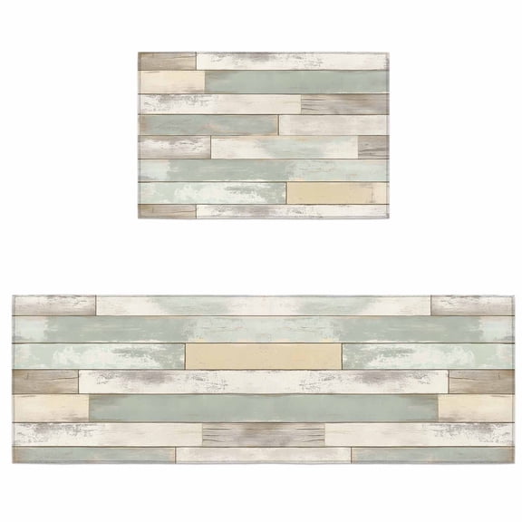 Kitchen Rugs and Mats 2 Pieces Sage Green Wood Grain Runner Rug Sets Rustic Retro Wooden Soft Comfort Standing Kitchen Mats for Floor Absorbent Area Rugs Carpet Non Slip Cushioned Doormat