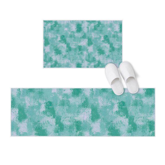 Kitchen Rugs and Mats 2 Pieces Teal Ink Splash Runner Rug Sets Modern Misty Smoke Swirls Soft Comfort Standing Kitchen Mats for Floor Absorbent Area Rugs Carpet Non Slip Cushioned Doormat