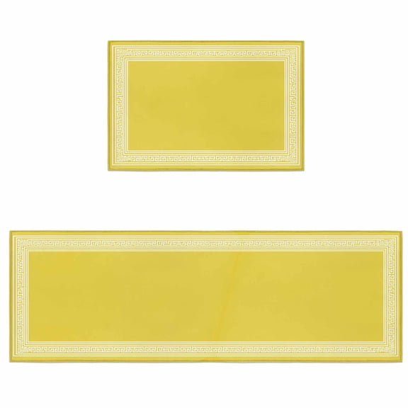 Kitchen Rugs and Mats 2 Pieces Yellow Key Design Runner Rug Sets Geometric Back Print Soft Comfort Standing Kitchen Mats for Floor Absorbent Area Rugs Carpet Non Slip Cushioned Doormat
