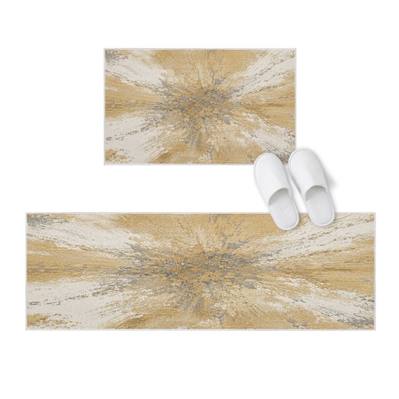 Kitchen Rugs and Mats 2 Pieces Yellow Radiating Burst Runner Rug Sets Art Graffiti Soft Comfort Standing Kitchen Mats for Floor Absorbent Area Rugs Carpet Non Slip Cushioned Doormat