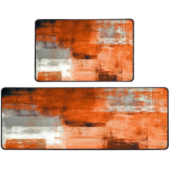 Kitchen Rugs and Mats 2Pcs Orange Red Kitchen Rugs Non-Slip Standing Desk Mat Waterproof Kitchen Rug Set for Kitchen Floor Office Dining Room Sink Laundry 18"X48"+18"X30"