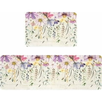 Kitchen Rugs and Mats,Daisy Eucalyptus Leaves Country Flowers 2 Piece Anti Fatigue Area Runner Rug Set Comfort Standing Floor Mat,Pastoral Plants Retro Letter Non Slip Absorbent Doormats for Laundry
