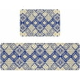 thumbnail image 1 of Kitchen Rugs and Mats,Navy Blue Ethnic Geometric Rhombus 2 Piece Anti Fatigue Area Runner Rug Set Comfort Standing Floor Mat,Retro Abstract Art Non Slip Absorbent Doormats for Laundry/Bathroom, 1 of 6