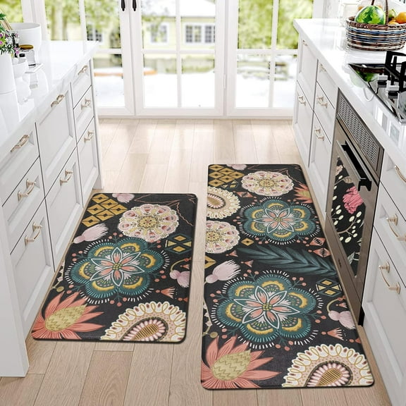 Kitchen Rugs and Mats Non Skid Anti Fatigue Kitchen Mats for Floor 2 Piece Boho Cushioned Kitchen Rugs Waterproof Comfort Standing Mat for Kitchen Sink Office Laundry