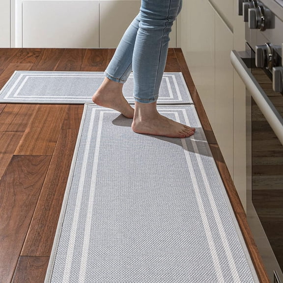 Kitchen Rugs and Mats Non Skid Washable 2 Pcs, Absorbent Kitchen Runner Rugs for Floor, Front of Sink, Long Comfort Standing Mats for Entryway Hallway 17"x32"+17"x48" (Blues Retro)