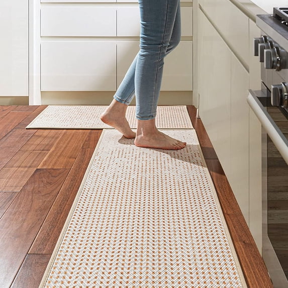 Kitchen Rugs and Mats Non Skid Washable 2 Pcs, Absorbent Kitchen Runner Rugs for Floor, Front of Sink, Long Comfort Standing Mats for Entryway Hallway 17"x32"+17"x48" (Blues Retro)