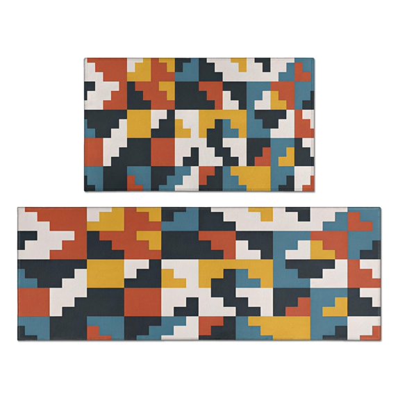 Kitchen Rugs and Mats Non Skid Washable Abstract Geometric` Kitchen Mat and Rug Set,Floor Cushion Waterproof Rug,Rubber Backed Area Rugs for Kitchen Laundry
