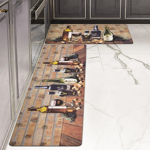 Kitchen Rugs and Mats Non Skid Washable Anti Fatigue Kitchen Floor Mats Set of 2 17"X29"+17"X47" Thick Cushioned Comfort Standing Mat Waterproof Oil Proof Washable Kitchen Runner Doormat