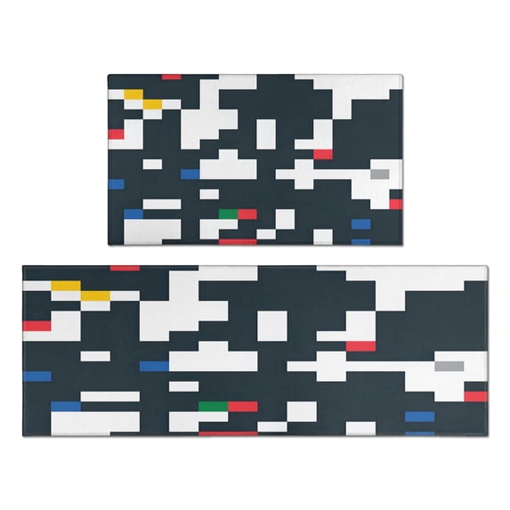 Kitchen Rugs and Mats Non Skid Washable Black Geometric Abstract` Kitchen Mat and Rug Set,Floor Cushion Waterproof Rug,Rubber Backed Area Rugs for Kitchen Laundry