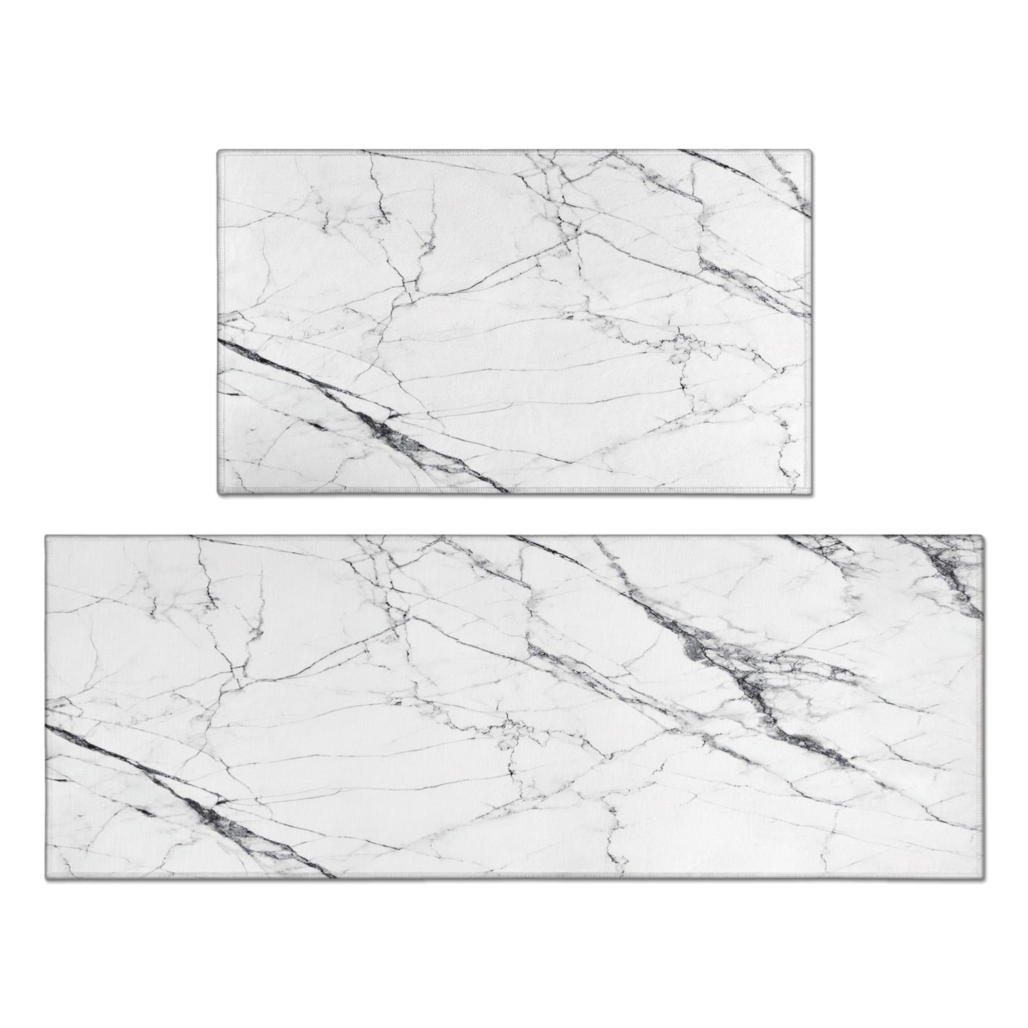Kitchen Rugs and Mats Non Skid Washable Black and White Marble Kitchen ...