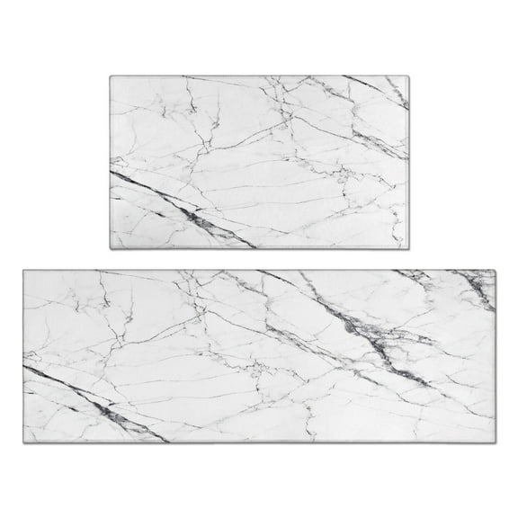Kitchen Rugs and Mats Non Skid Washable Black and White Marble Kitchen Mat and Rug Set,Floor Cushion Waterproof Rug,Rubber Backed Area Rugs for Kitchen Laundry