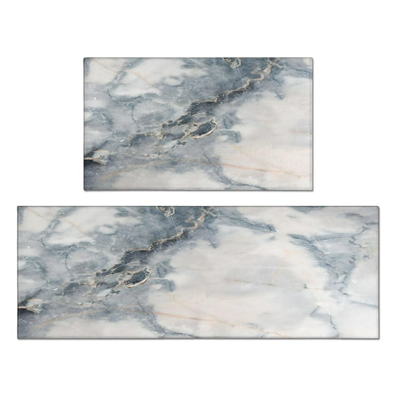 Kitchen Rugs and Mats Non Skid Washable Blue Gold Marble Kitchen Mat and Rug Set,Floor Cushion Waterproof Rug,Rubber Backed Area Rugs for Kitchen Laundry