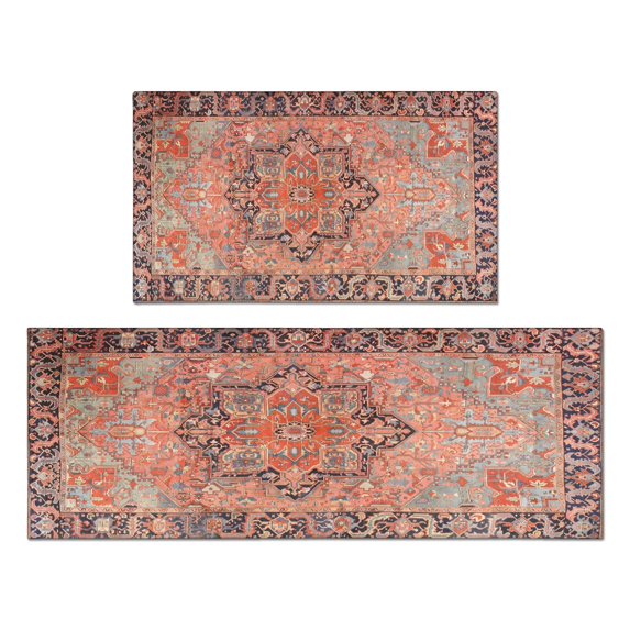 Kitchen Rugs and Mats Non Skid Washable Bohemian Pink Purple Ethnic Vintage Pattern Carpet Kitchen Mat and Rug Set,Floor Cushion Waterproof Rug,Rubber Backed Area Rugs for Kitchen Laundry