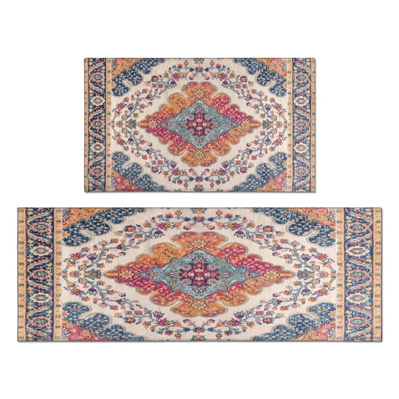 Kitchen Rugs and Mats Non Skid Washable Bohemian Pink Purple National Design Carpet Kitchen Mat and Rug Set,Floor Cushion Waterproof Rug,Rubber Backed Area Rugs for Kitchen Laundry