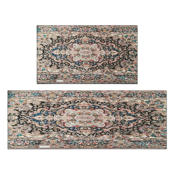 Kitchen Rugs and Mats Non Skid Washable Boho Brown Carpet Kitchen Mat and Rug Set,Floor Cushion Waterproof Rug,Rubber Backed Area Rugs for Kitchen Laundry