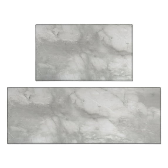 Kitchen Rugs and Mats Non Skid Washable Grey and White Marble Kitchen Mat and Rug Set,Floor Cushion Waterproof Rug,Rubber Backed Area Rugs for Kitchen Laundry