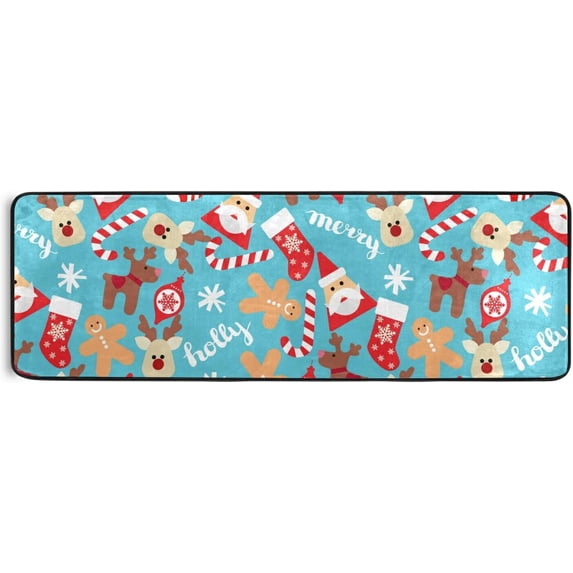 Kitchen Rugs and Mats Non-Skid Washable Runner Rugs Christmas Santa Socks Gift Boxes Candy Canes Long 72x24 inch for Floor Cushioned Hallway Entryway Indoor 2x6