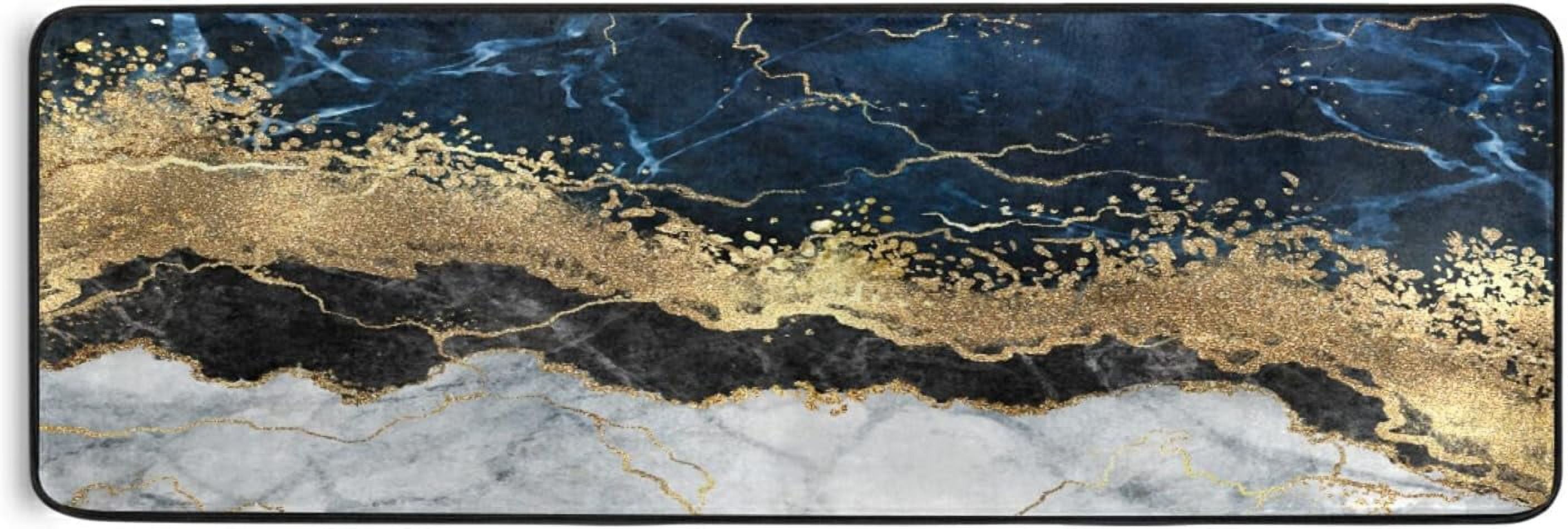 Kitchen Rugs and Mats Non-Skid Washable Runner Rugs Navy Blue Marble ...
