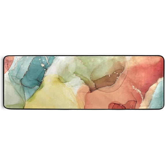 Kitchen Rugs and Mats Non-Skid Washable Runner Rugs Rainbow Marble Ink Abstract Fluid Art Long 72x24 inch for Floor Cushioned Hallway Entryway Indoor 2x6
