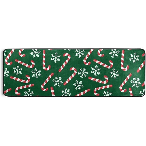 Kitchen Rugs and Mats Non-Skid Washable Runner Rugs Christmas Candy Canes Snowflakes Ball Long 72x24 inch for Floor Cushioned Hallway Entryway Indoor 2x6