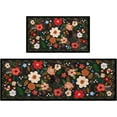 thumbnail image 1 of Kitchen Rugs and Mats Non Skid Washable Set of 2,Boho Floral Modern Farmhouse Bohemian Kitchen Runner Rugs with Rubber Backing for Kitchen Decor and Accessories (Black 17"x47"+17"x30"), 1 of 6