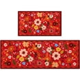 thumbnail image 1 of Kitchen Rugs and Mats Non Skid Washable Set of 2,Boho Floral Modern Farmhouse Bohemian Kitchen Runner Rugs with Rubber Backing for Kitchen Decor and Accessories (Red 17"x47"+17"x30"), 1 of 6