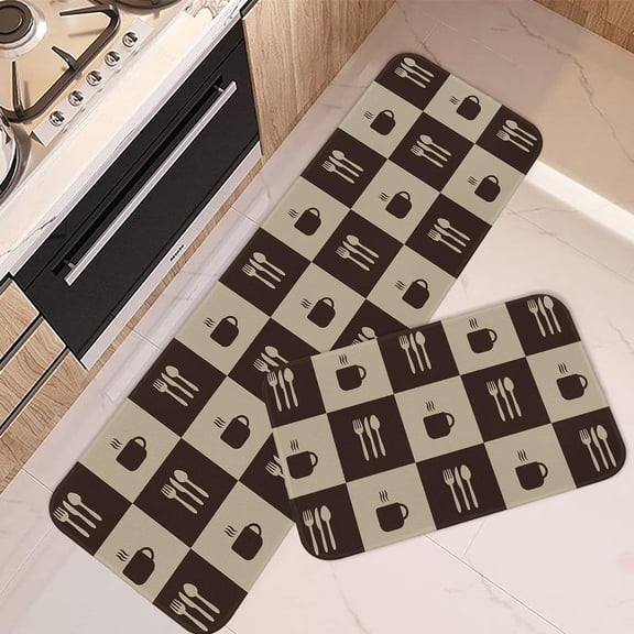 Kitchen Rugs and Mats Non Skid Washable Set of 2, Cutlery Eat Coffee Kitchen Runner Rug, Cooking Chef Vintage Kitchen Floor Mat Under Sink Mat Throw Rug for Kitchen Doormat Waterproof