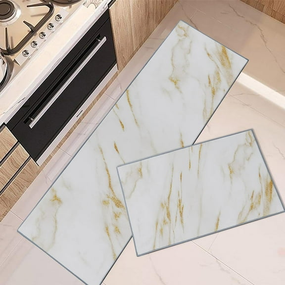 Kitchen Rugs and Mats Non Skid Washable Set of 2, Marble Modern Abstract Kitchen Runner Rug, Marble Golden Gold Kitchen Floor Mat Under Sink Mat Throw Rug for Kitchen Doormat
