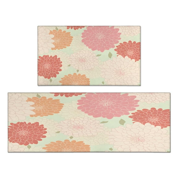 Kitchen Rugs and Mats Non Skid Washable Spring Dalia Flower Kitchen Mat and Rug Set,Floor Cushion Absorbent Rug,Rubber Backed Area Rugs for Kitchen Laundry