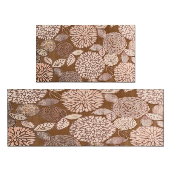 Kitchen Rugs and Mats Non Skid Washable Spring Dalia Flowers Kitchen Mat and Rug Set,Floor Cushion Absorbent Rug,Rubber Backed Area Rugs for Kitchen Laundry