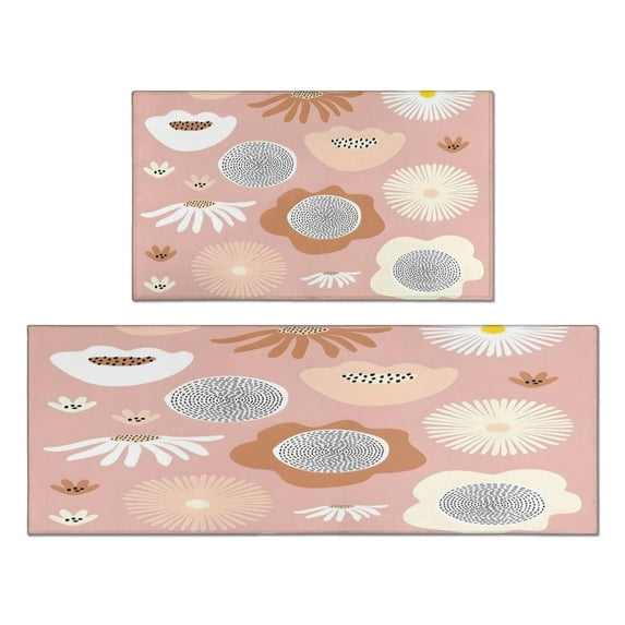 Kitchen Rugs and Mats Non Skid Washable Spring Floral Dalia Summer Kitchen Mat and Rug Set,Floor Cushion Absorbent Rug,Rubber Backed Area Rugs for Kitchen Laundry