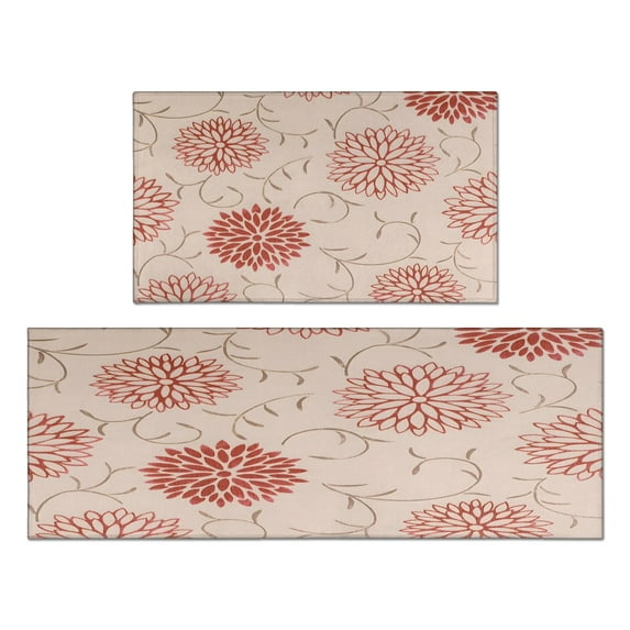 Kitchen Rugs and Mats Non Skid Washable Spring Floral Dalia Summer Kitchen Mat and Rug Set,Floor Cushion Absorbent Rug,Rubber Backed Area Rugs for Kitchen Laundry