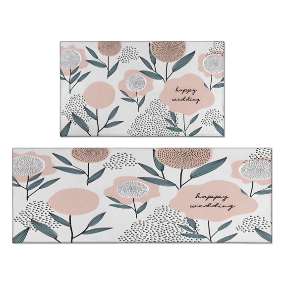 Kitchen Rugs and Mats Non Skid Washable Spring Flowers Floral Kitchen Mat and Rug Set,Floor Cushion Absorbent Rug,Rubber Backed Area Rugs for Kitchen Laundry