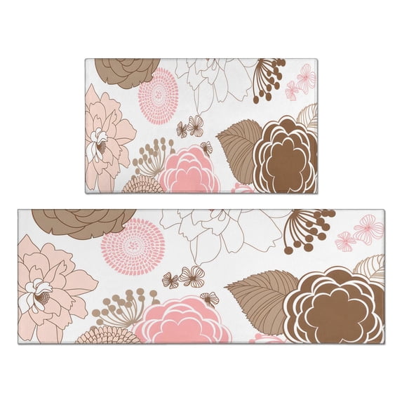 Kitchen Rugs and Mats Non Skid Washable Spring Flowers Floral Kitchen Mat and Rug Set,Floor Cushion Absorbent Rug,Rubber Backed Area Rugs for Kitchen Laundry
