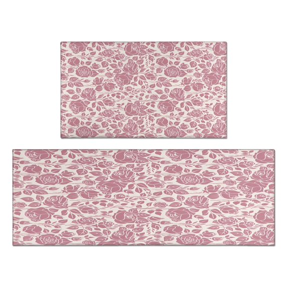 Kitchen Rugs and Mats Non Skid Washable Spring Flowers Leaf Kitchen Mat and Rug Set,Floor Cushion Absorbent Rug,Rubber Backed Area Rugs for Kitchen Laundry