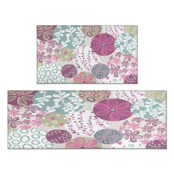 Kitchen Rugs and Mats Non Skid Washable Spring Flowers Leaf Kitchen Mat and Rug Set,Floor Cushion Absorbent Rug,Rubber Backed Area Rugs for Kitchen Laundry