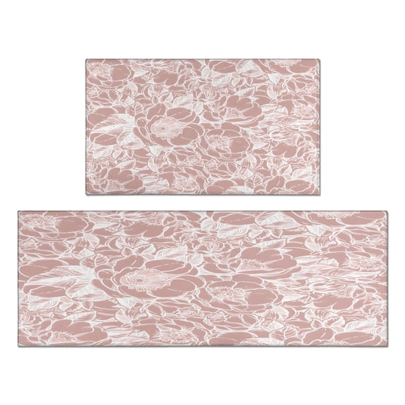 Kitchen Rugs and Mats Non Skid Washable Spring Flowers Leaf Kitchen Mat and Rug Set,Floor Cushion Absorbent Rug,Rubber Backed Area Rugs for Kitchen Laundry