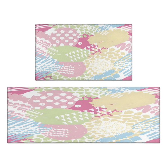 Kitchen Rugs and Mats Non Skid Washable Spring Flowers Leaf Kitchen Mat and Rug Set,Floor Cushion Absorbent Rug,Rubber Backed Area Rugs for Kitchen Laundry